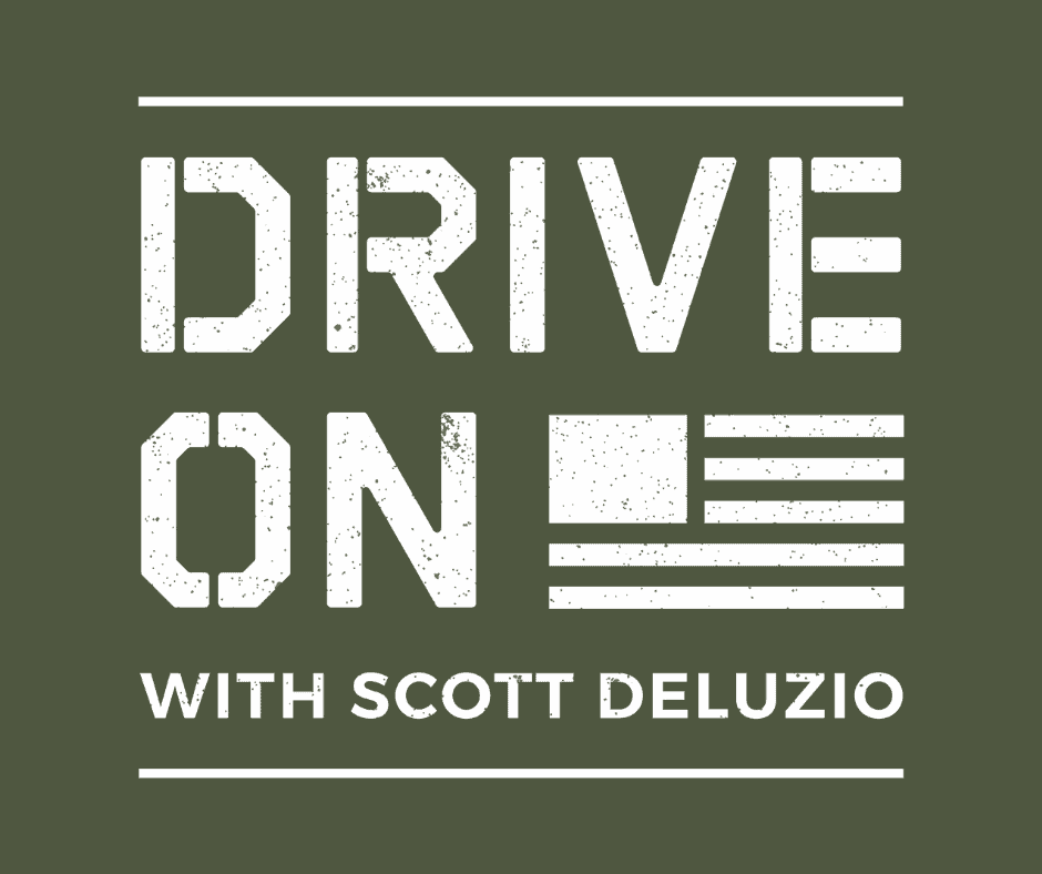 Drive On Podcast Facebook Post Sized Logo White Text Green Background