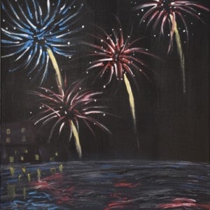 Fireworks over the water painting