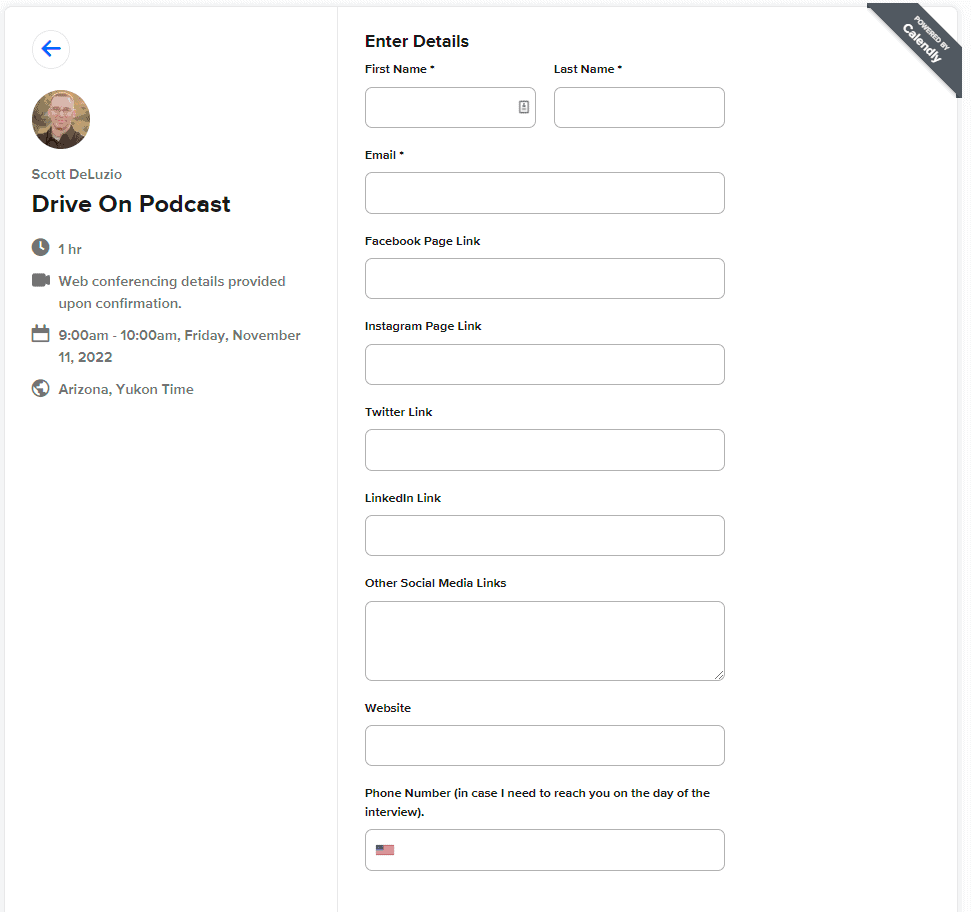 Calendly guest booking form
