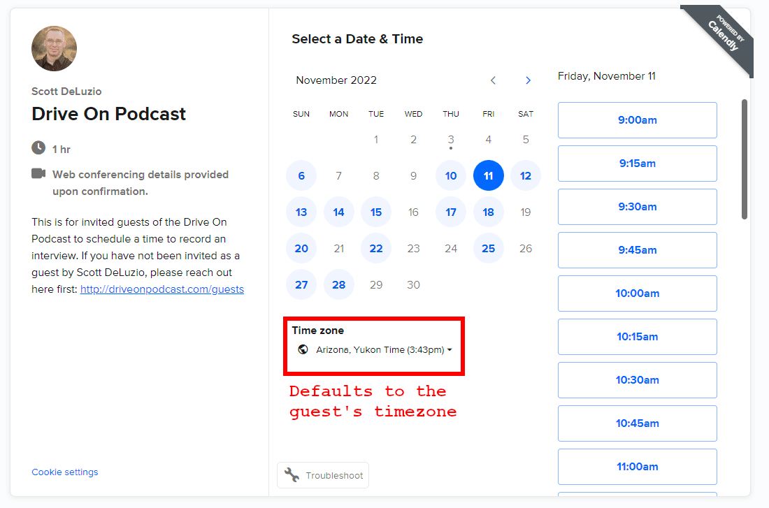 Calendly guest view
